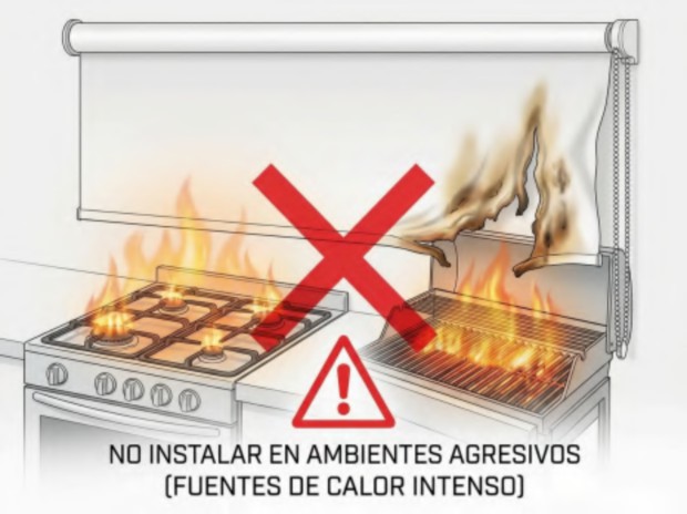 Cortina instalada cerca de fuente de calor