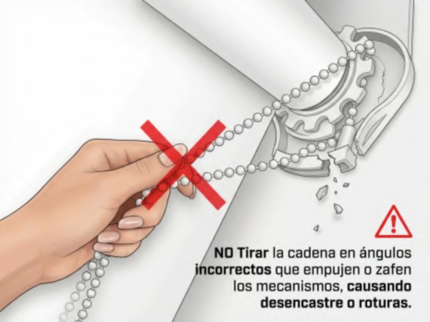 Tirar cadena en ángulo incorrecto