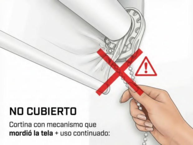 Mecanismo que mordió la tela por uso continuado